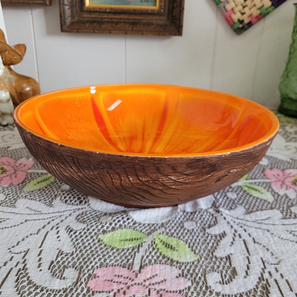 Vintage Sequoia Ware Orange Drip Glaze Bowl California Pottery Retro